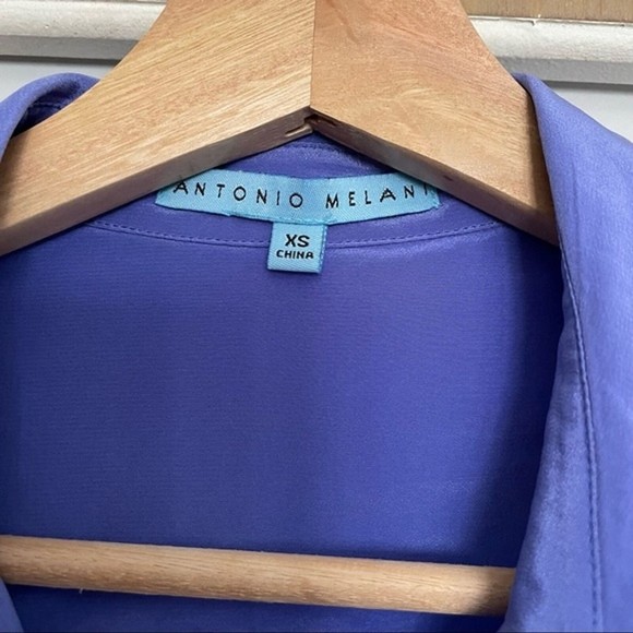antonio melani silk button up shirt tie front purple size xs - Picture 5 of 6